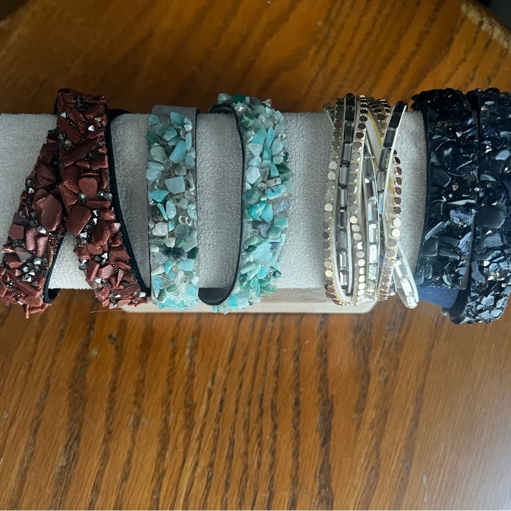 LOT 4 Elegant Multi-Color Beaded Wrap Bracelets Set